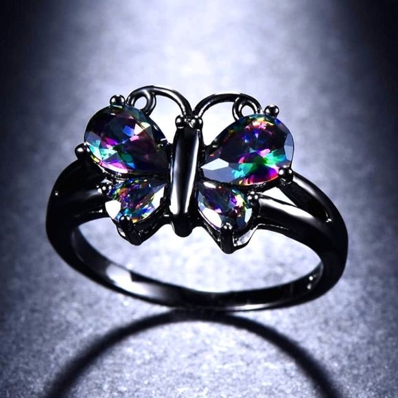 Gothic and Vintage style 925 Violet Sapphire Butterfly Ring - Women's Diamond - Picture 2 of 5